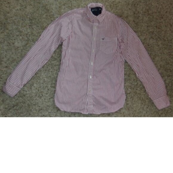Mens American Eagle Sport Shirt Small Red White Stripe Long Sleeve Button Front - Picture 1 of 6